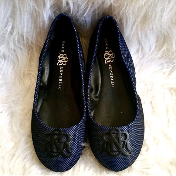 Rock & Republic Shoes - Rock & Republic Blue Fishnet Logo Ballet Flats